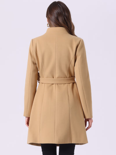 Belted Stand Collar Winter Fully Lined Belted Coats