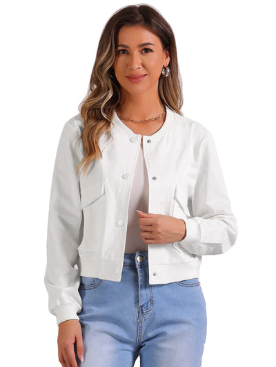 Button Down Biker Moto Bomber Cropped Jacket