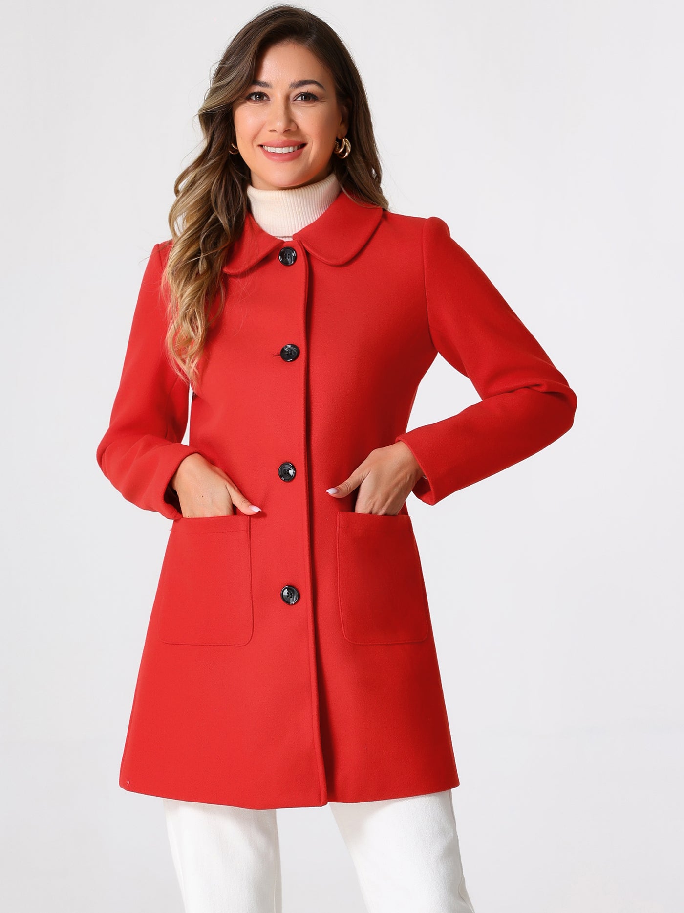 Allegra K Turn Down Collar Single Breasted Winter Outwear Trench Coat