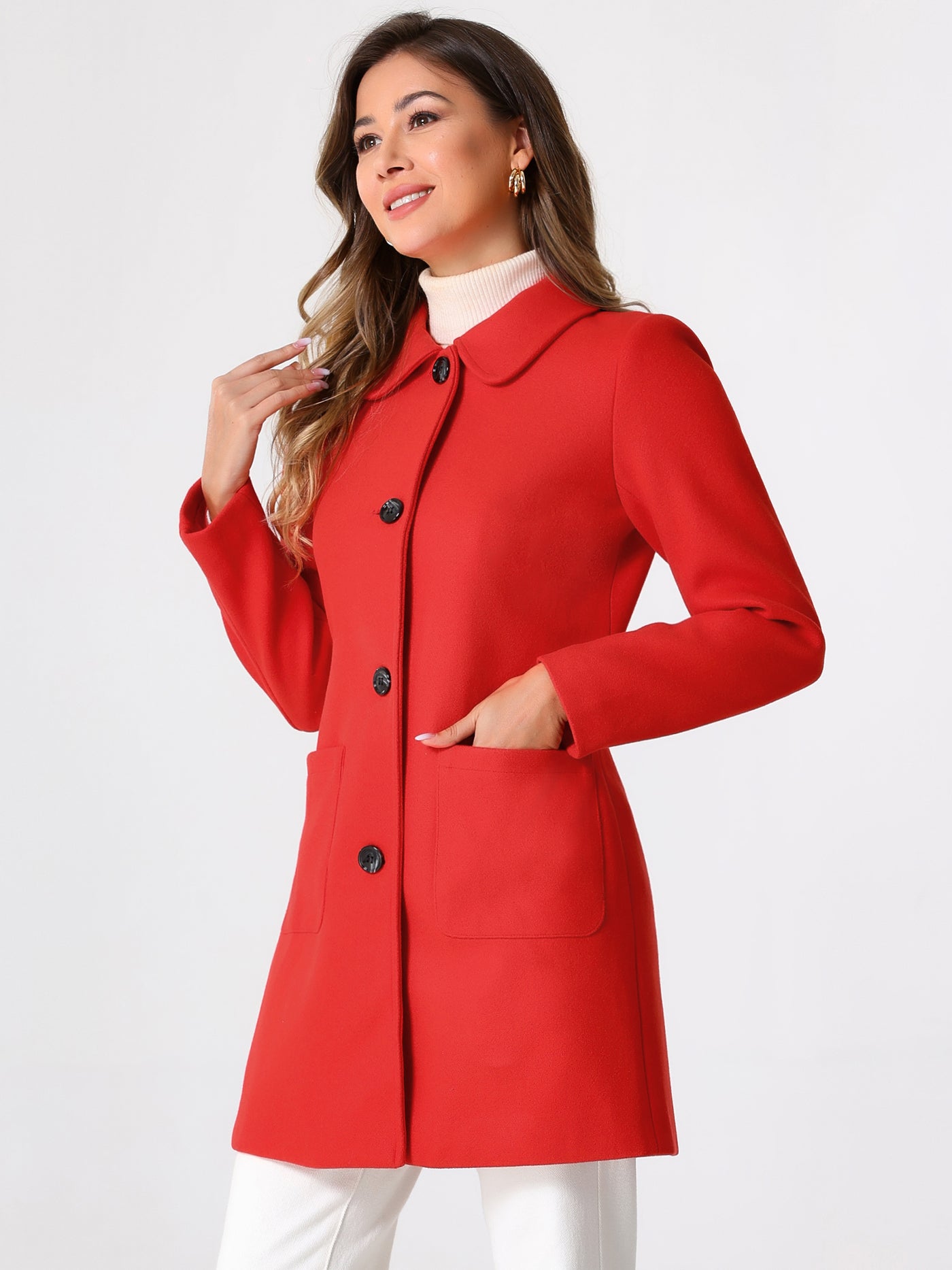 Allegra K Turn Down Collar Single Breasted Winter Outwear Trench Coat