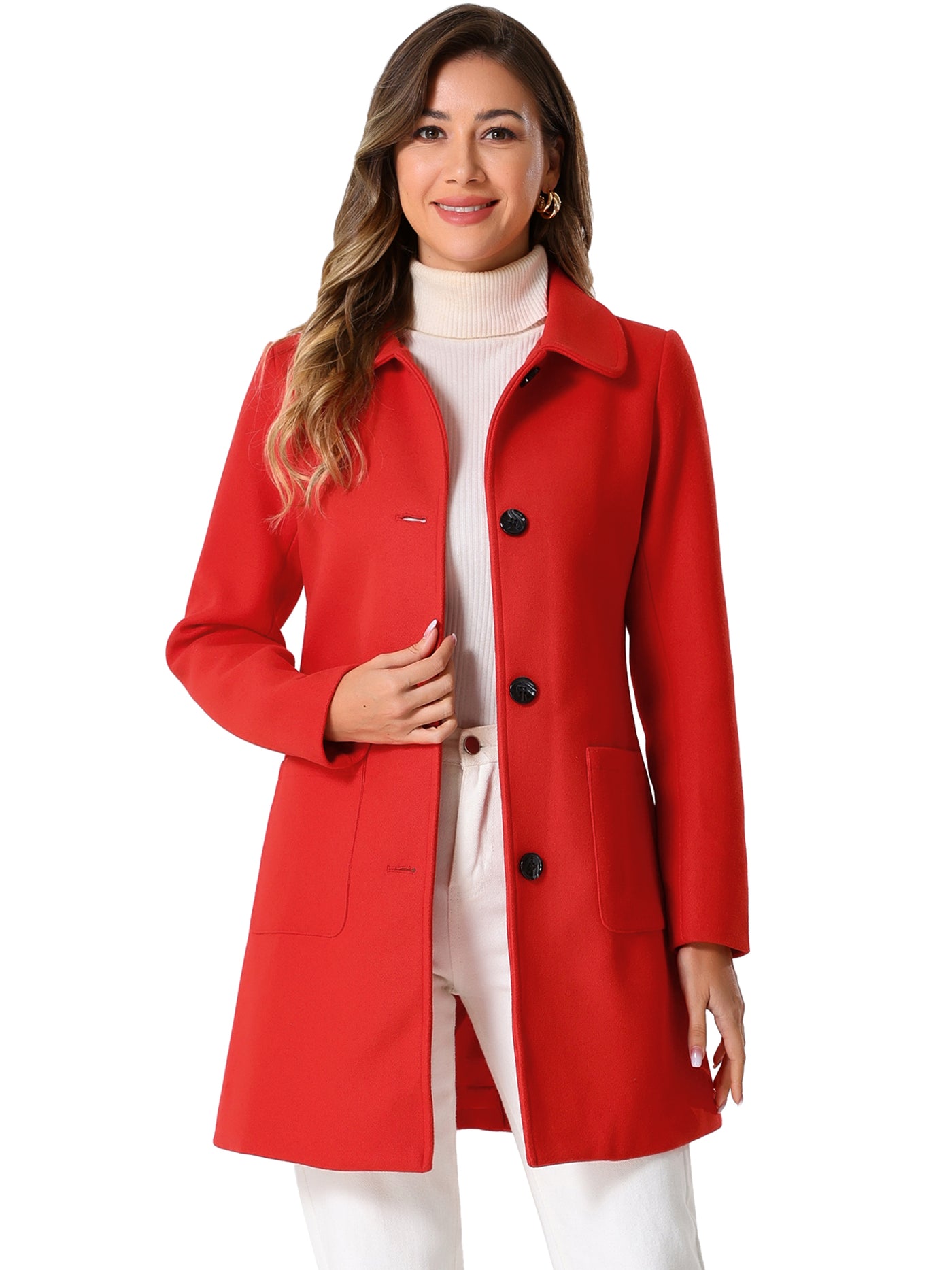 Allegra K Turn Down Collar Single Breasted Winter Outwear Trench Coat