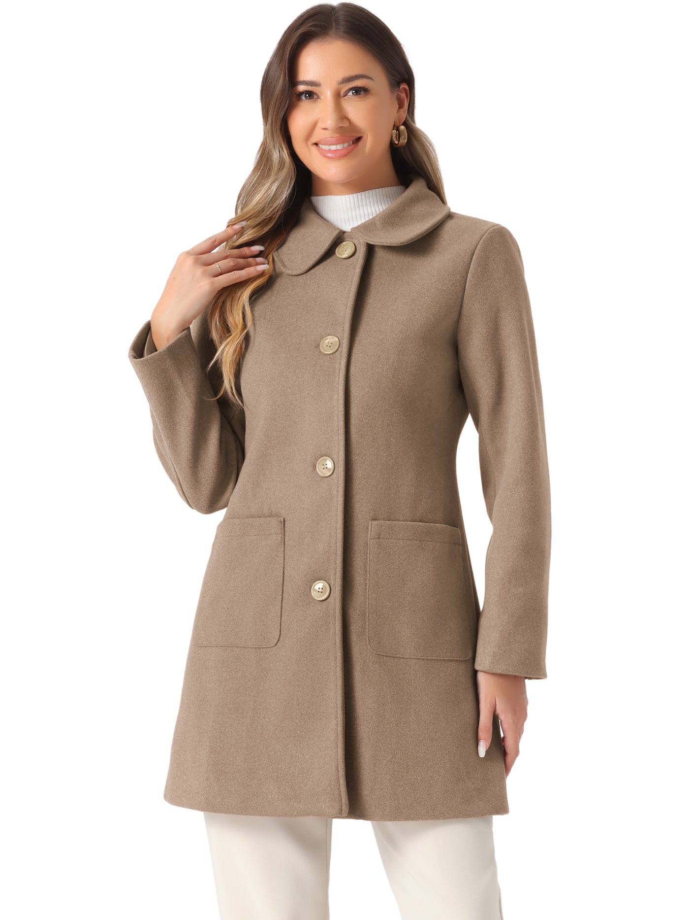 Allegra K Turn Down Collar Single Breasted Winter Outwear Trench Coat