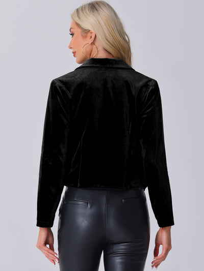 Notch Lapel Open Front Button Decor Velvet Cropped Jackets