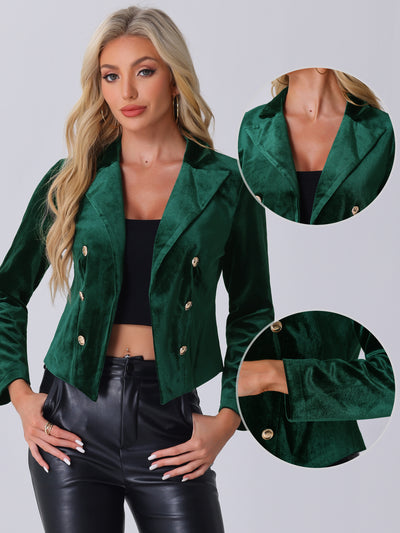 Notch Lapel Open Front Button Decor Velvet Cropped Jackets