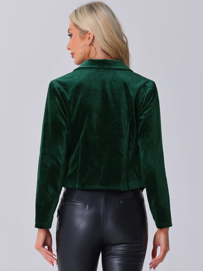 Notch Lapel Open Front Button Decor Velvet Cropped Jackets