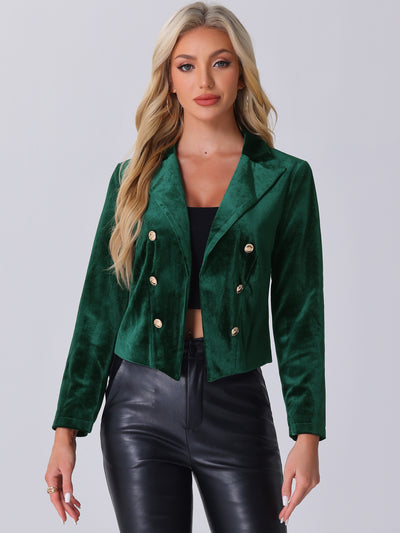 Notch Lapel Open Front Button Decor Velvet Cropped Jackets