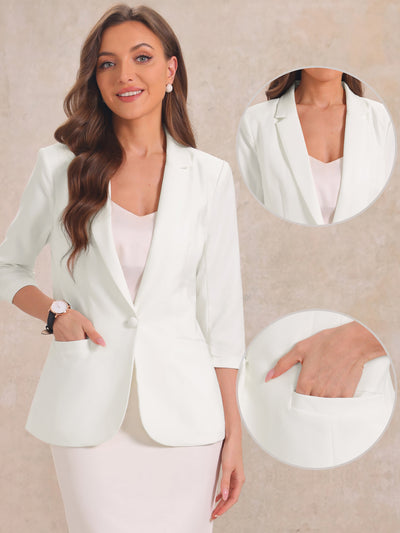 Work Office 3/4 Sleeve One Button Lapel Collar Blazer