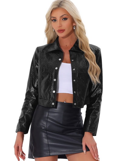 Long Sleeve PU Faux Leather Cropped Moto Jacket