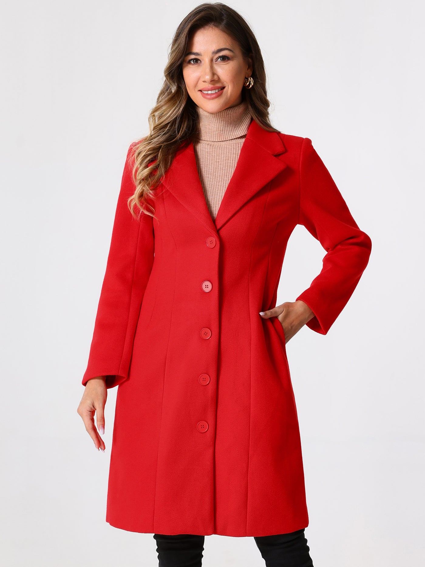 Allegra K Notched Lapel Single Breasted Work Long Winter Coat