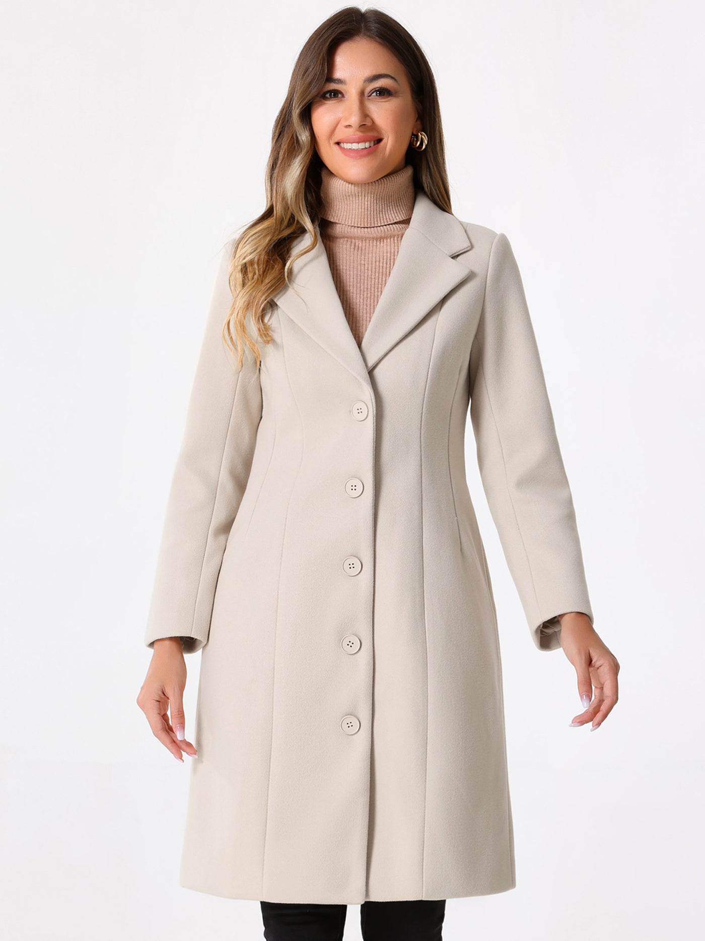 Allegra K Notched Lapel Single Breasted Work Long Winter Coat