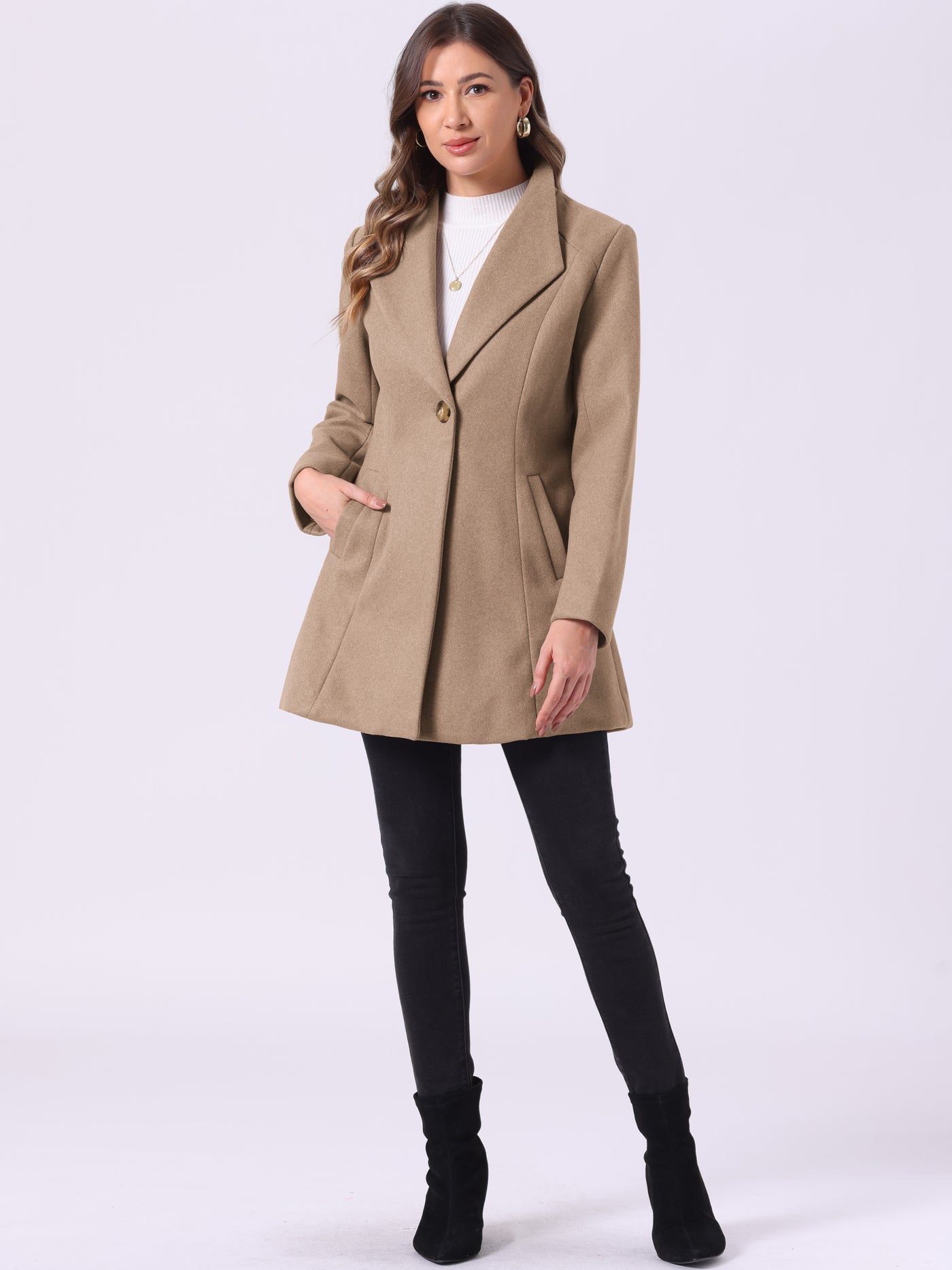 Allegra K Lapel Collar Buttoned Outerwear Elegant Work Winter Coat