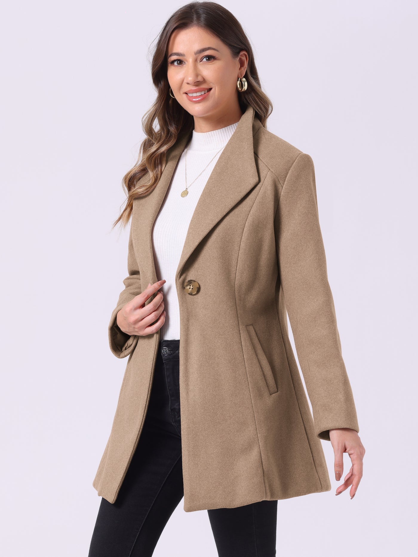 Allegra K Lapel Collar Buttoned Outerwear Elegant Work Winter Coat