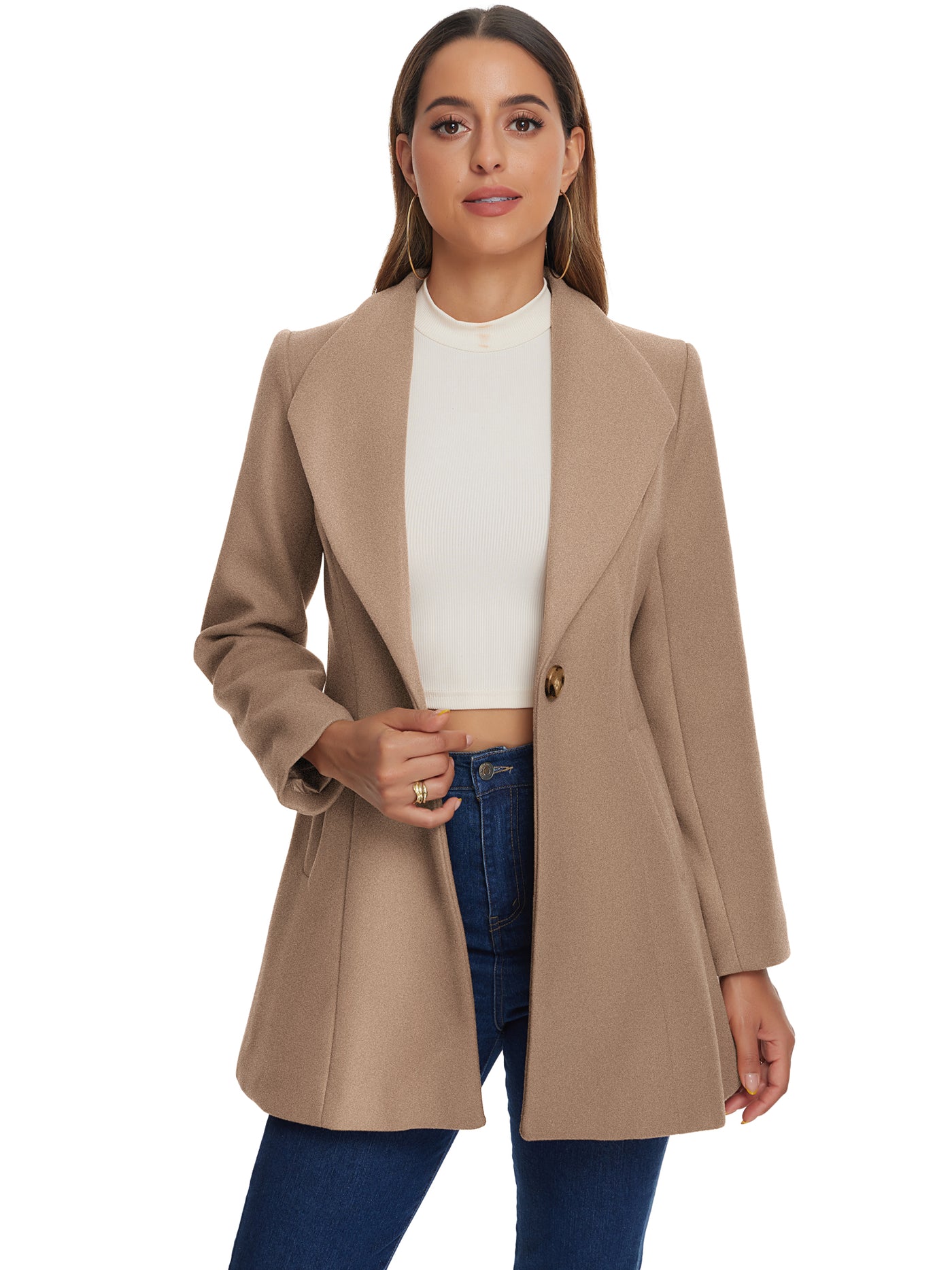 Allegra K Lapel Collar Buttoned Outerwear Elegant Work Winter Coat