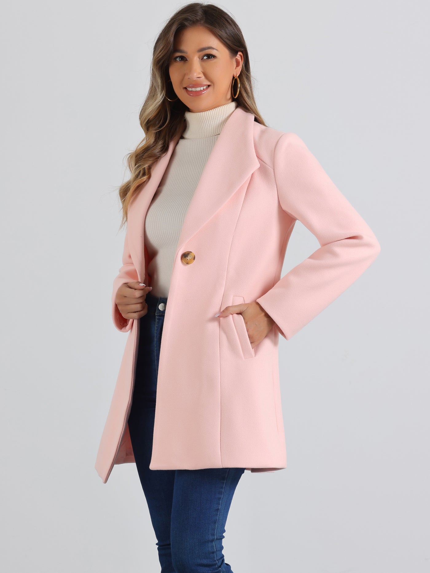 Allegra K Lapel Collar Buttoned Outerwear Elegant Work Winter Coat