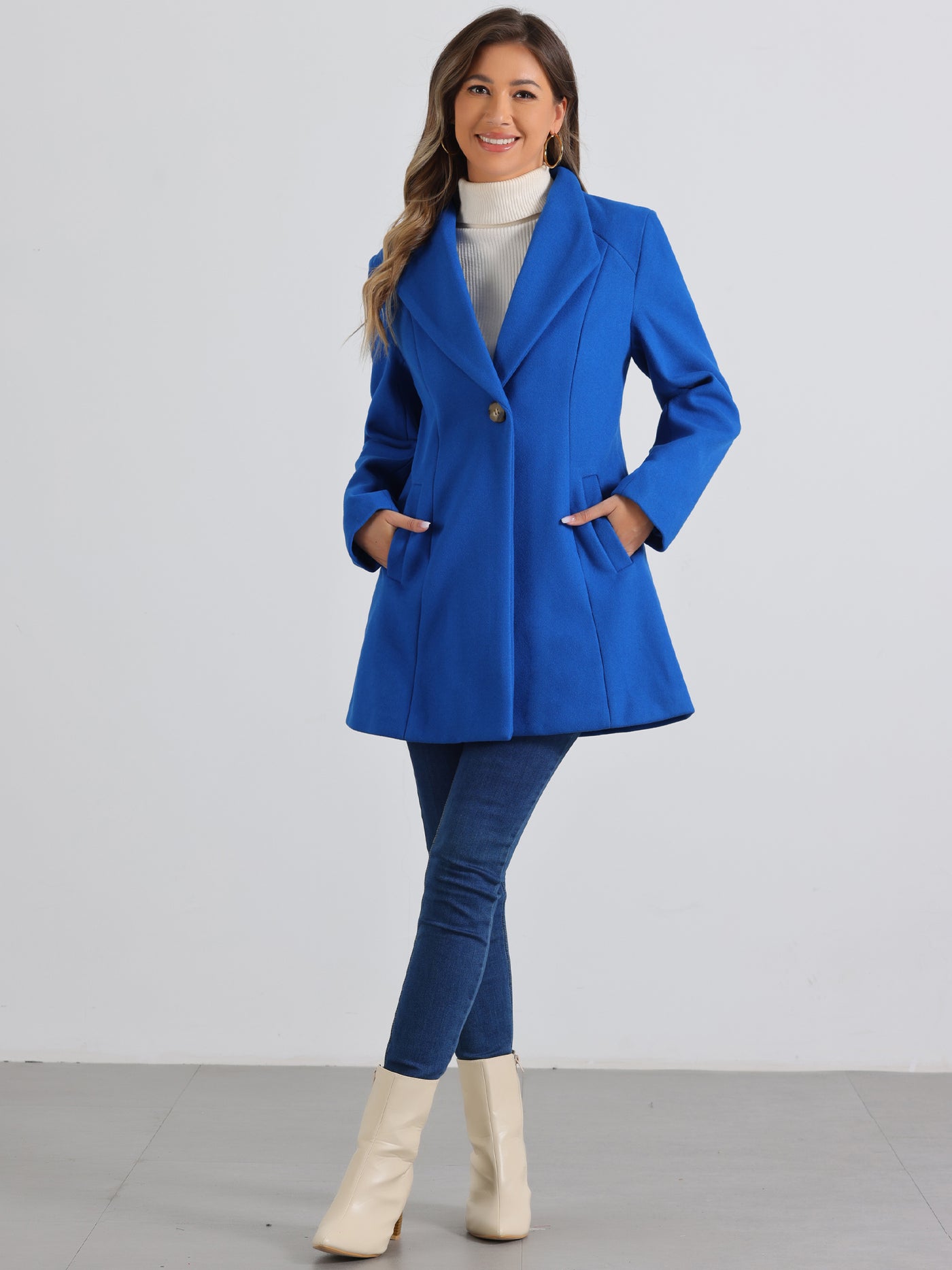 Allegra K Lapel Collar Buttoned Outerwear Elegant Work Winter Coat