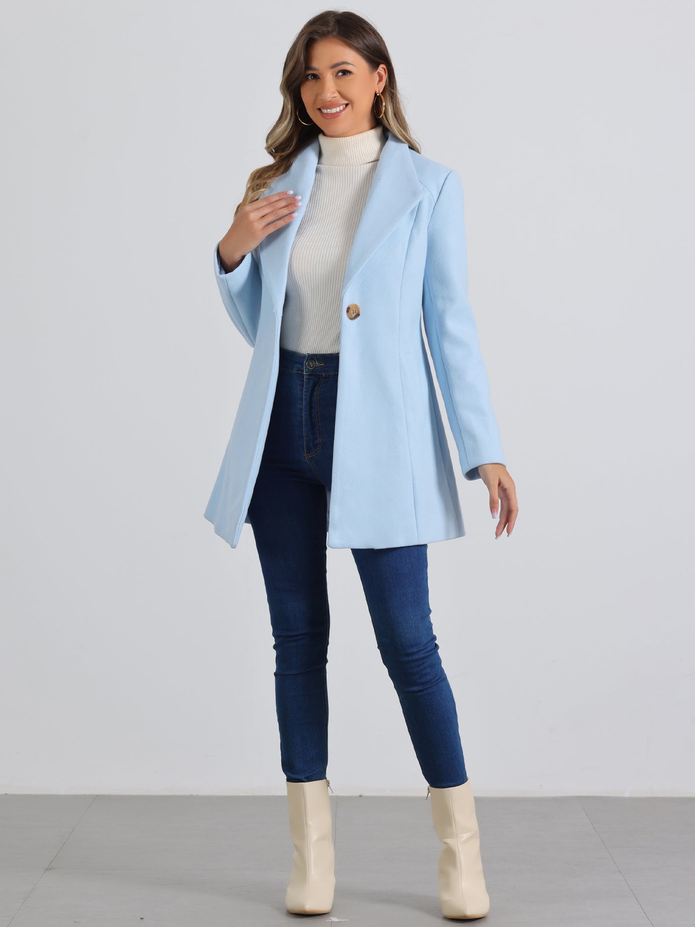 Allegra K Lapel Collar Buttoned Outerwear Elegant Work Winter Coat