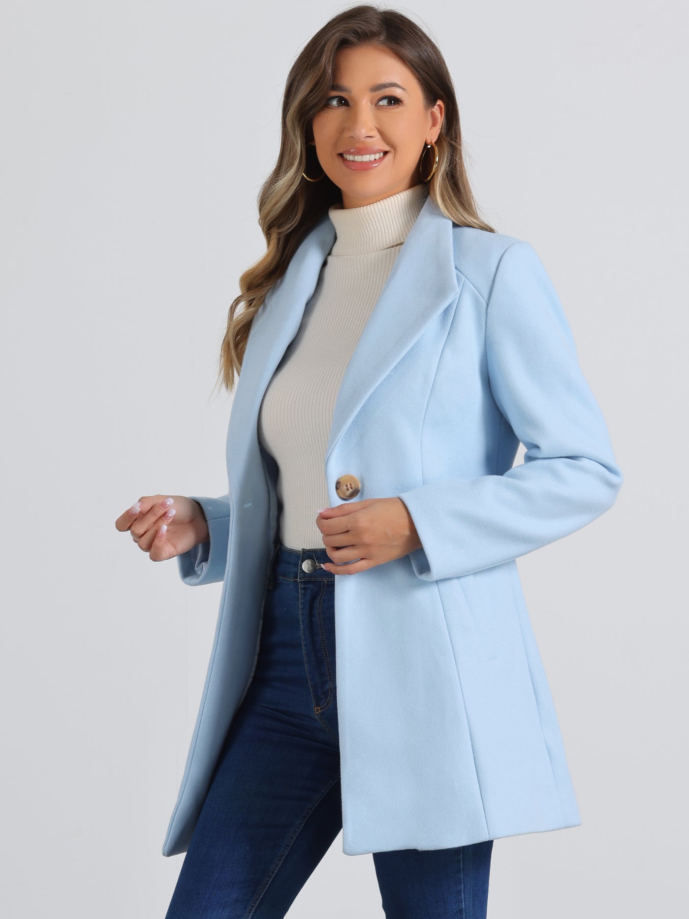 Allegra K Lapel Collar Buttoned Outerwear Elegant Work Winter Coat