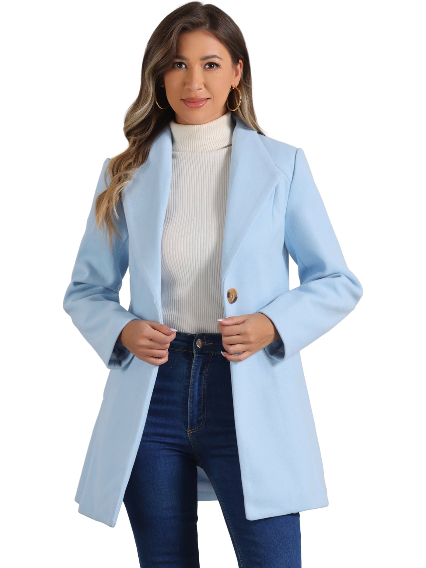 Allegra K Lapel Collar Buttoned Outerwear Elegant Work Winter Coat