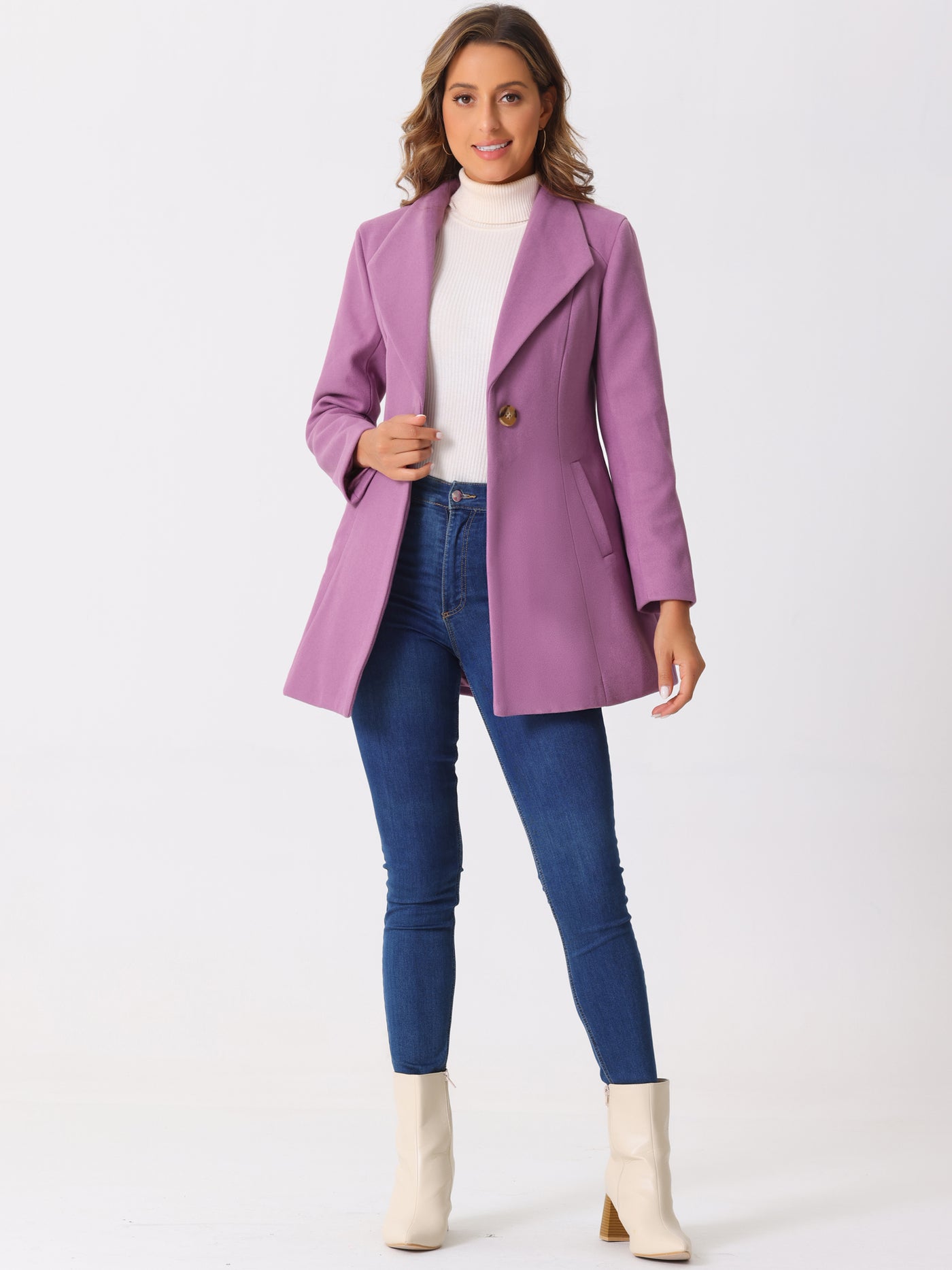 Allegra K Lapel Collar Buttoned Outerwear Elegant Work Winter Coat