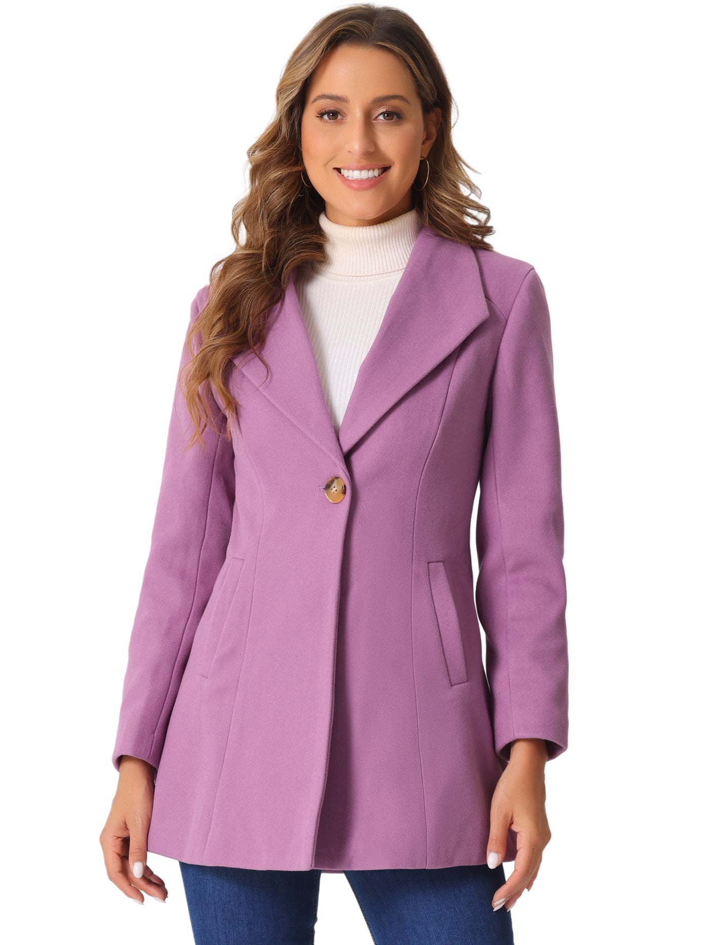 Allegra K Lapel Collar Buttoned Outerwear Elegant Work Winter Coat