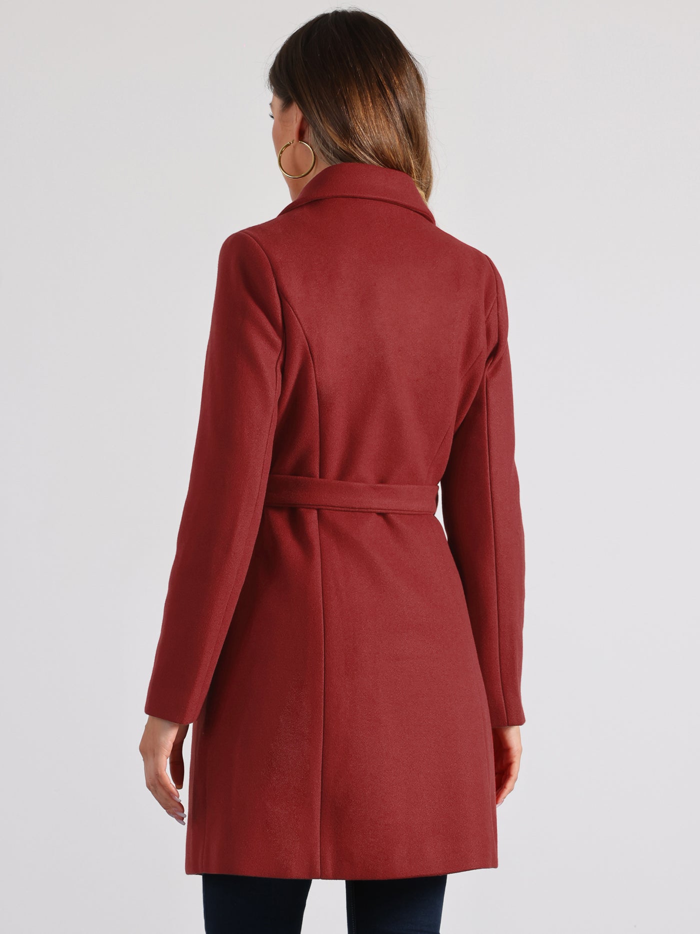 Allegra K Lapel Double Breasted Slant Pocket Button Belted Pea Coats