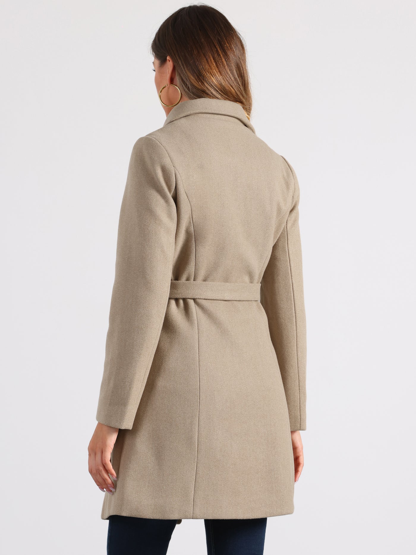 Allegra K Lapel Double Breasted Slant Pocket Button Belted Pea Coats