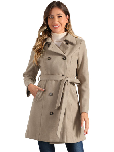 Lapel Double Breasted Slant Pocket Button Belted Pea Coats