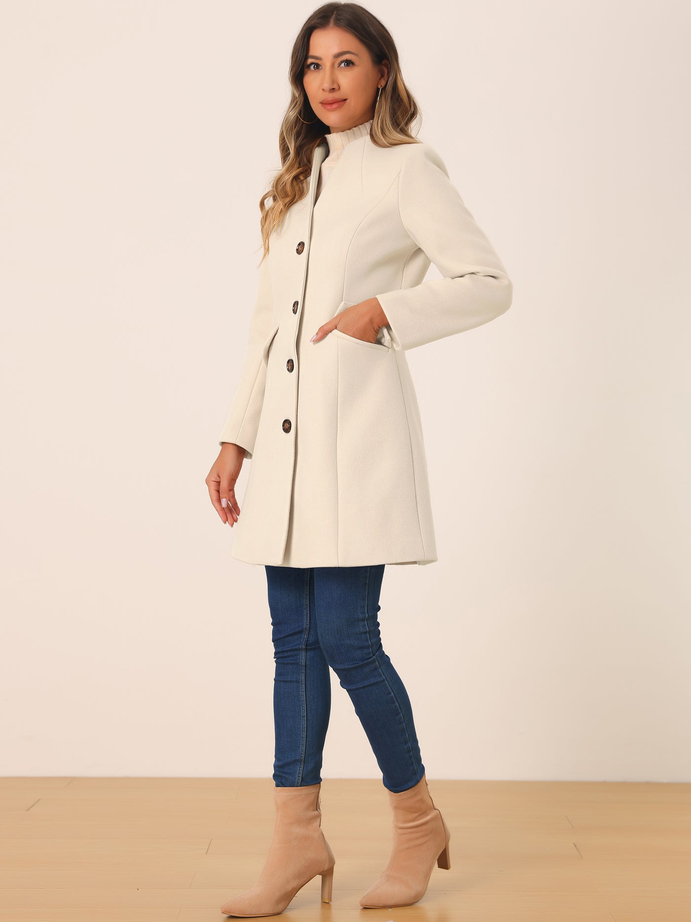 Allegra K Elegant Winter Overcoat V Neck Single Breasted Long Coat