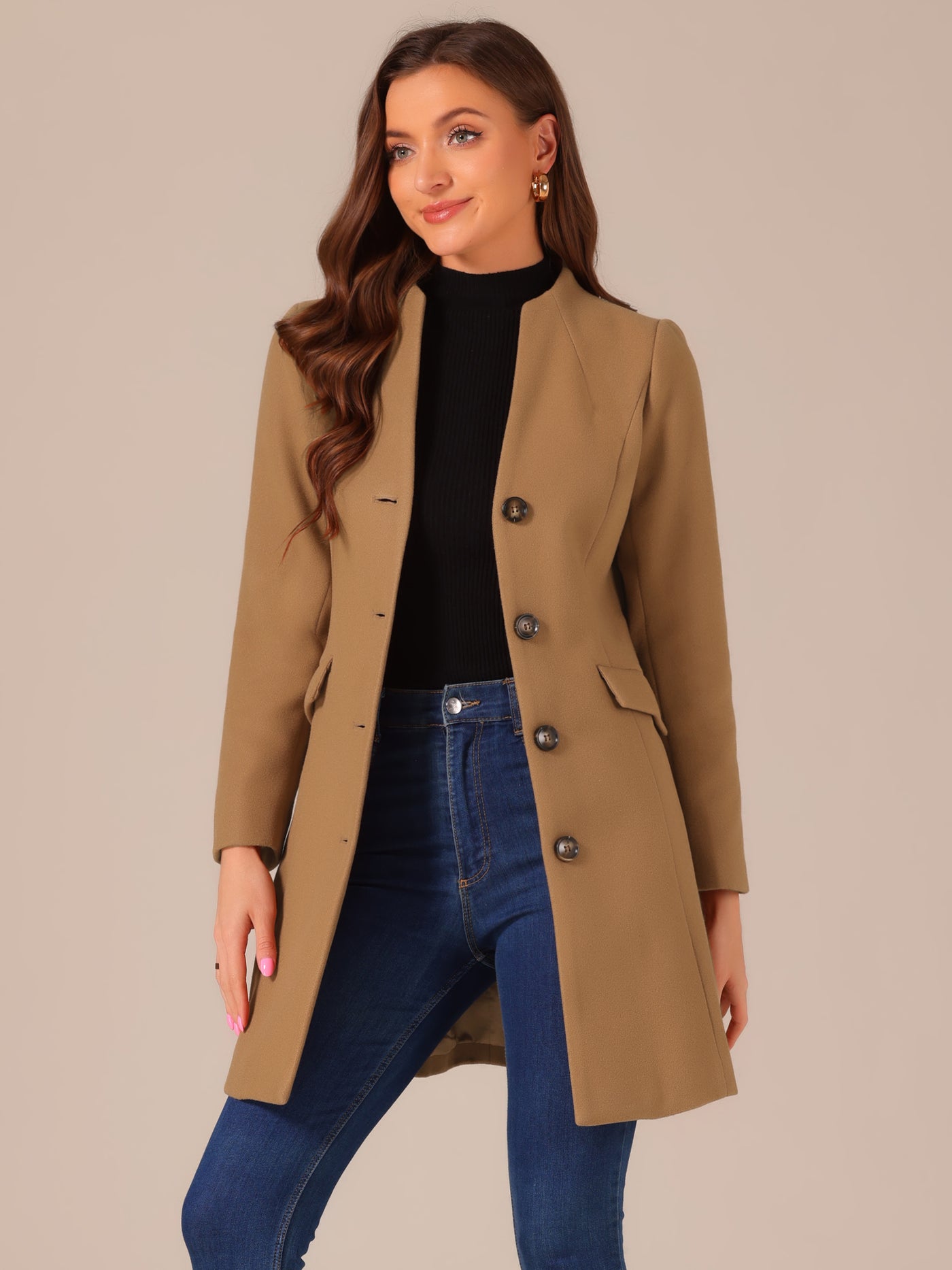 Allegra K Elegant Winter Overcoat V Neck Single Breasted Long Coat