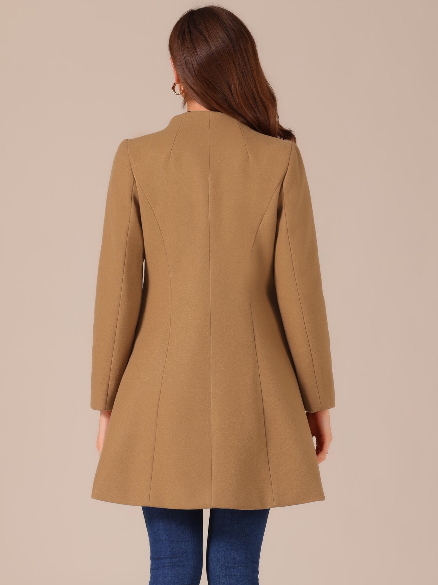 Allegra K Elegant Winter Overcoat V Neck Single Breasted Long Coat