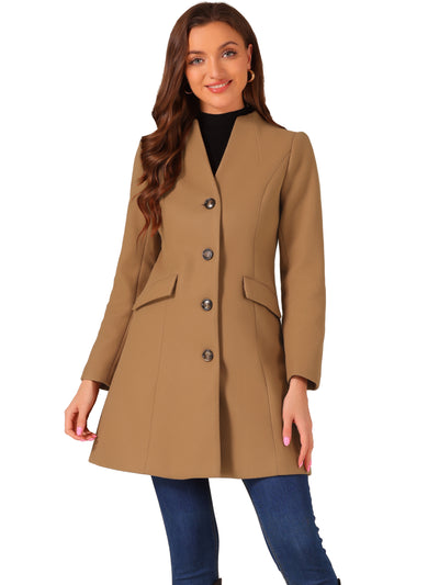 Elegant Winter Overcoat V Neck Single Breasted Long Coat