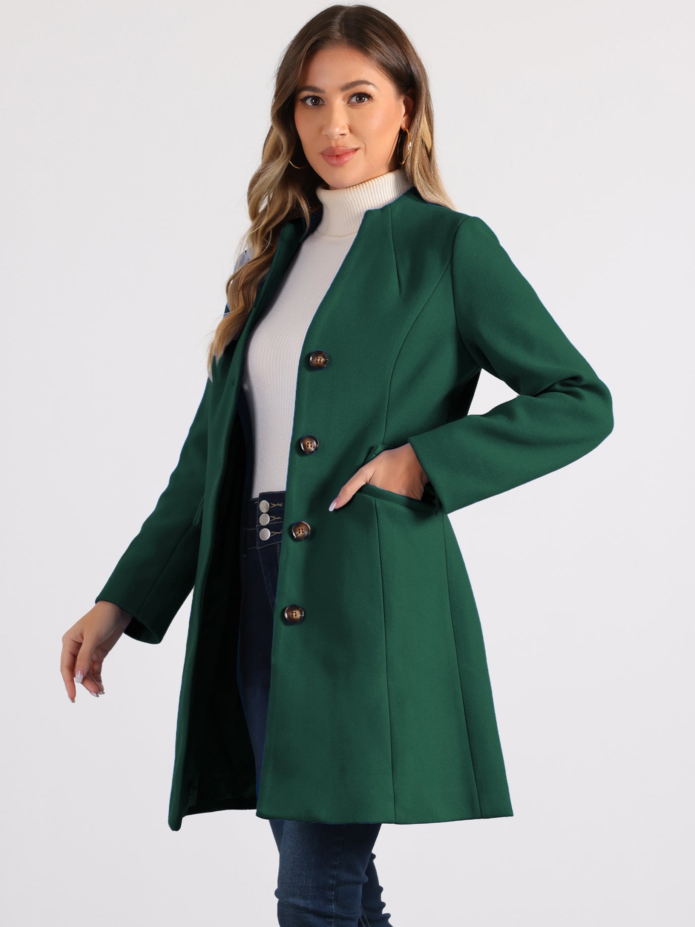 Allegra K Elegant Winter Overcoat V Neck Single Breasted Long Coat