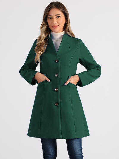 Elegant Winter Overcoat V Neck Single Breasted Long Coat