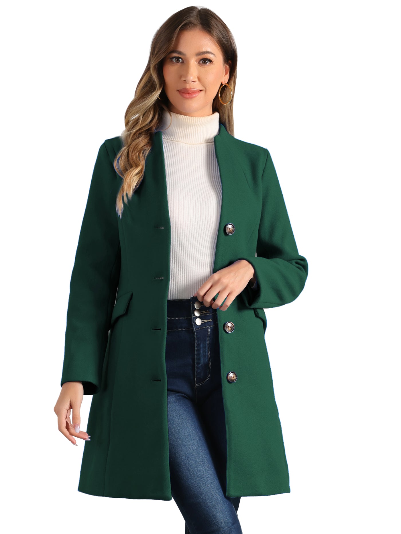 Allegra K Elegant Winter Overcoat V Neck Single Breasted Long Coat