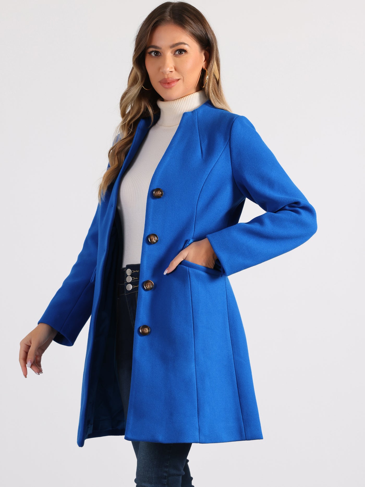 Allegra K Elegant Winter Overcoat V Neck Single Breasted Long Coat