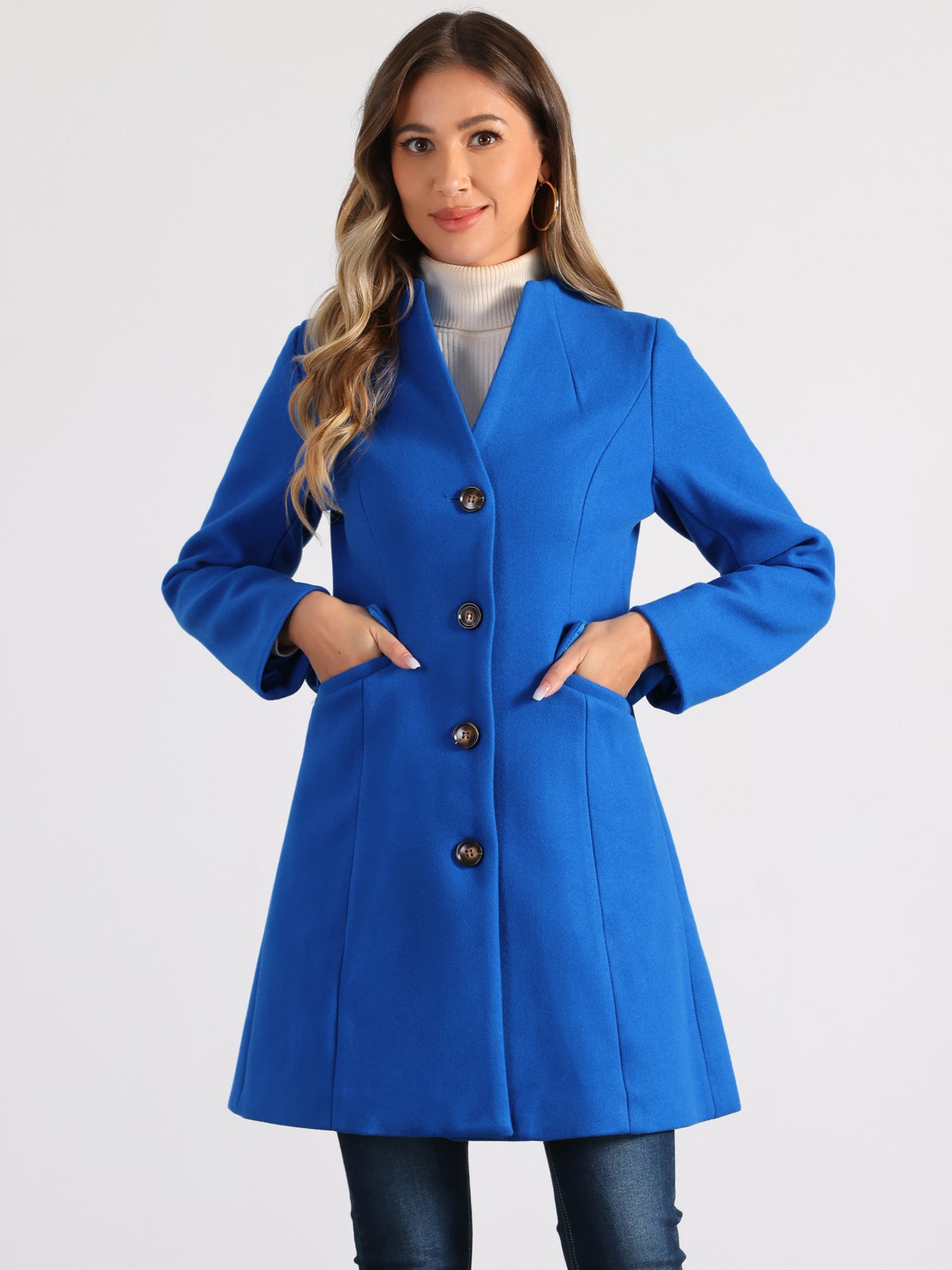 Allegra K Elegant Winter Overcoat V Neck Single Breasted Long Coat