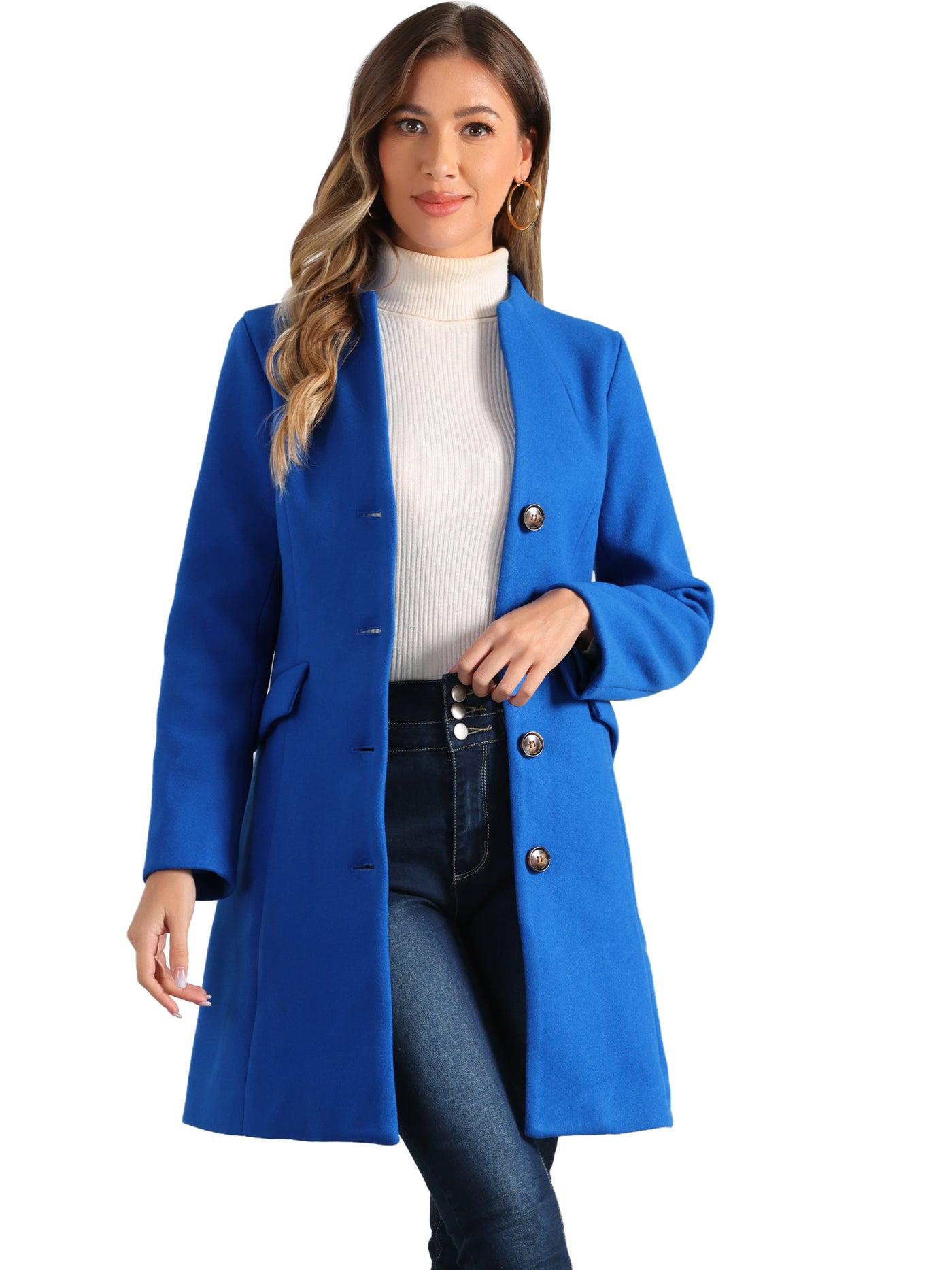 Allegra K Elegant Winter Overcoat V Neck Single Breasted Long Coat