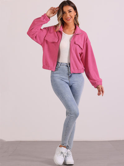 Fuzzy Fleece Long Sleeve Casual Cropped Jacket