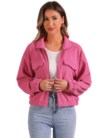 Fuzzy Fleece Long Sleeve Casual Cropped Jacket