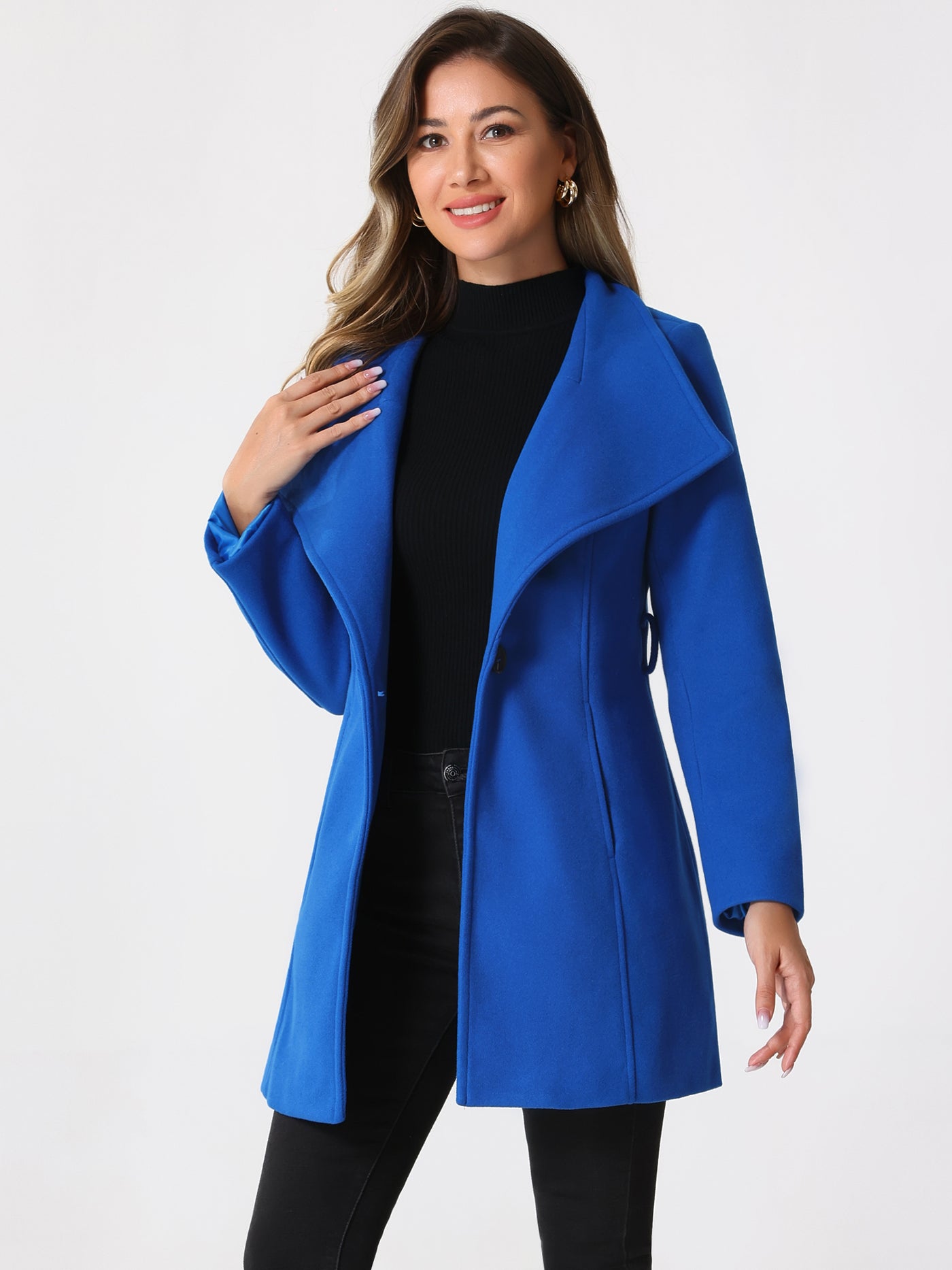 Allegra K Classic Stand Collar Long Sleeve Winter Belted Coat