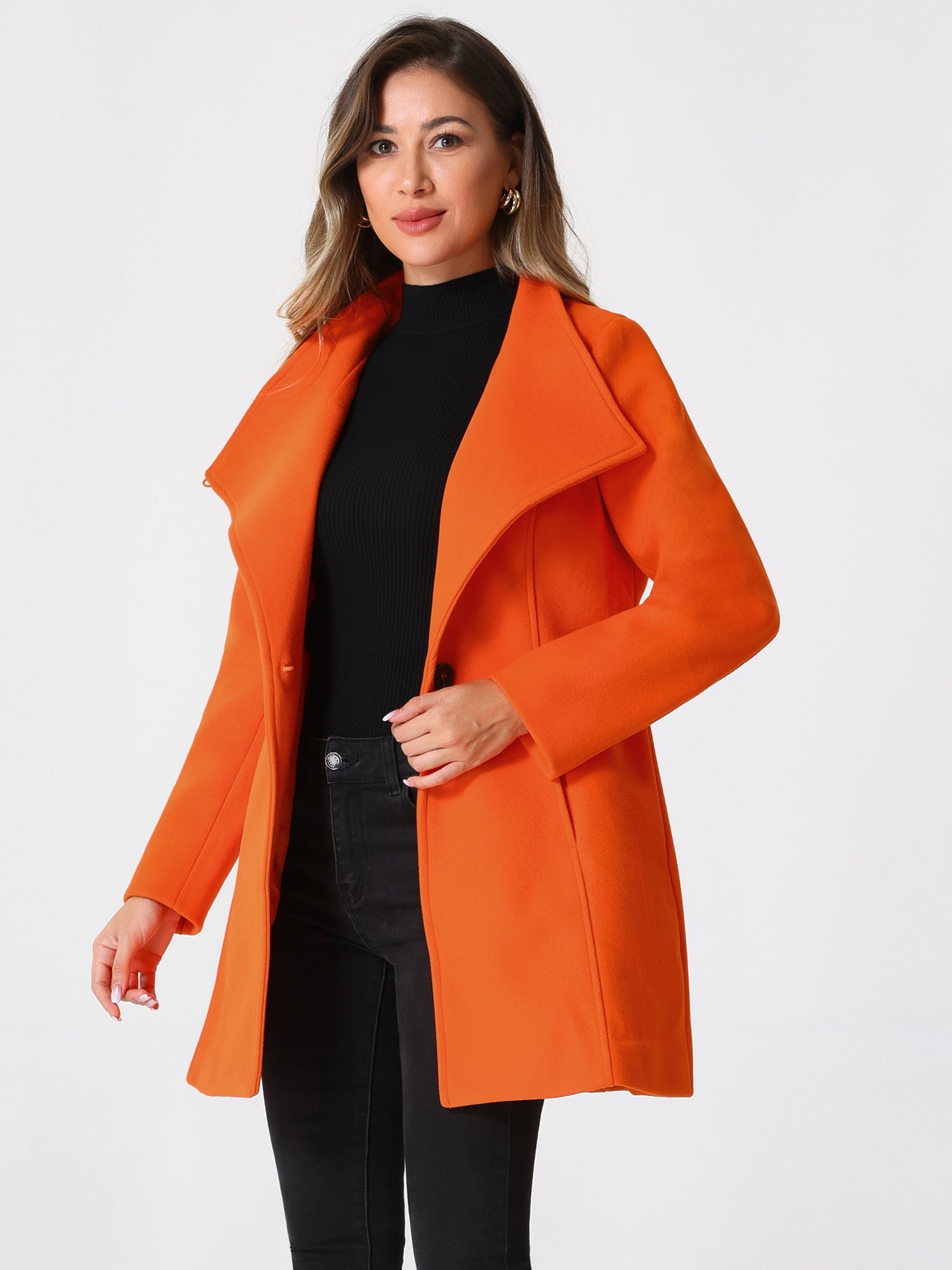 Allegra K Classic Stand Collar Long Sleeve Winter Belted Coat