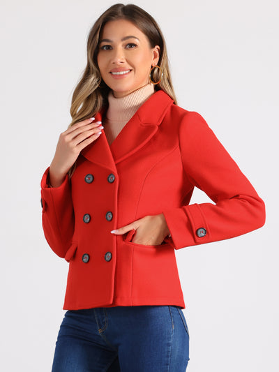 Winter Notched Lapel Double Breasted Short Pea Coat