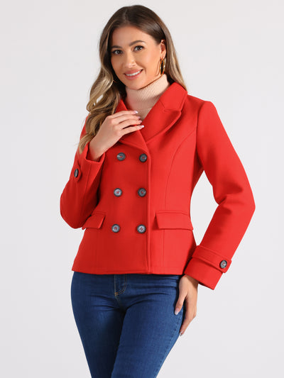 Winter Notched Lapel Double Breasted Short Pea Coat