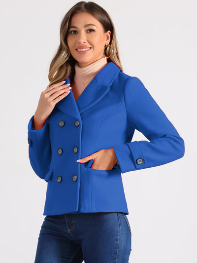 Winter Notched Lapel Double Breasted Short Pea Coat