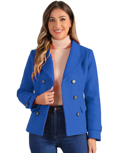 Winter Notched Lapel Double Breasted Short Pea Coat