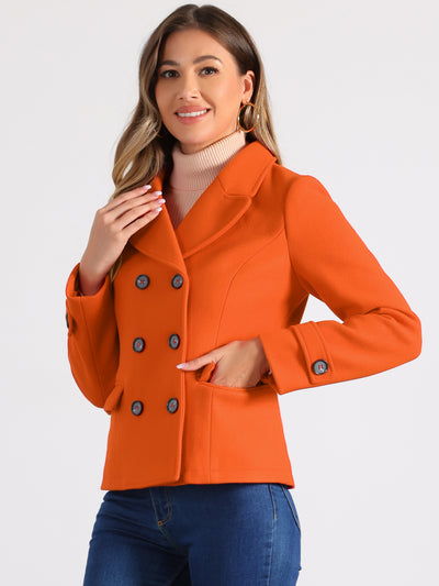 Winter Notched Lapel Double Breasted Short Pea Coat