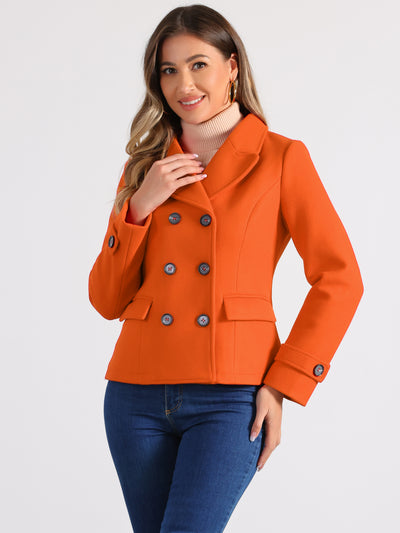 Winter Notched Lapel Double Breasted Short Pea Coat