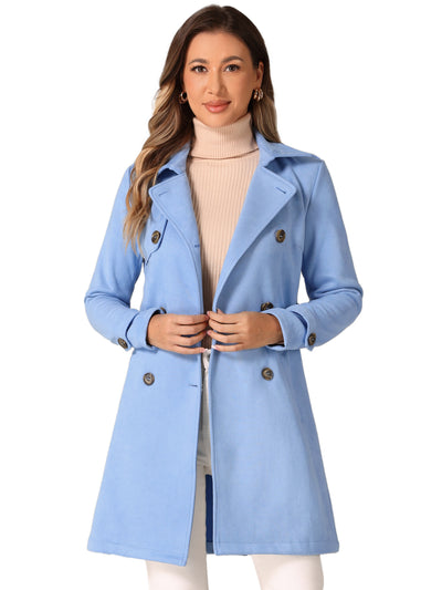 Notched Lapel Double Breasted Faux Suede Trench Coat Jacket with Belt