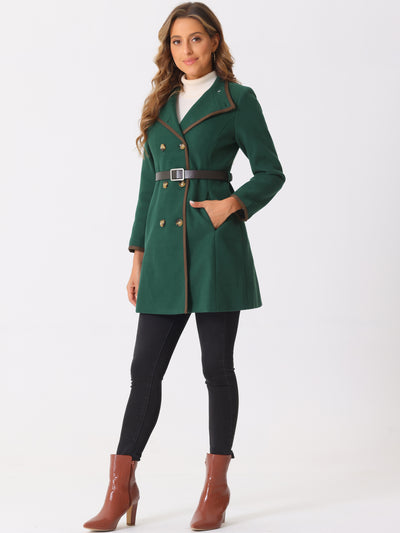 Double-breasted Long Belted Stand Collar Winter Pea Coat