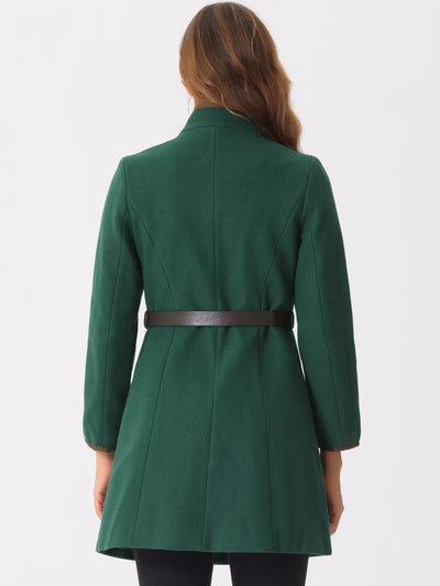 Double-breasted Long Belted Stand Collar Winter Pea Coat